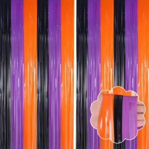 yukl orange purple black halloween party decorations 2pack foil fringe backdrop curtains halloween decorations birthday backdrop streamers party decorations for halloween birthday party decorations