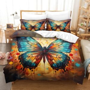 nacho yafa butterfly bedding set 3d printed quilt cover duvet cover comforter covers microfiber with pillowcases for childrens and adults 3 pieces with zipper closure queen（228x228cm）