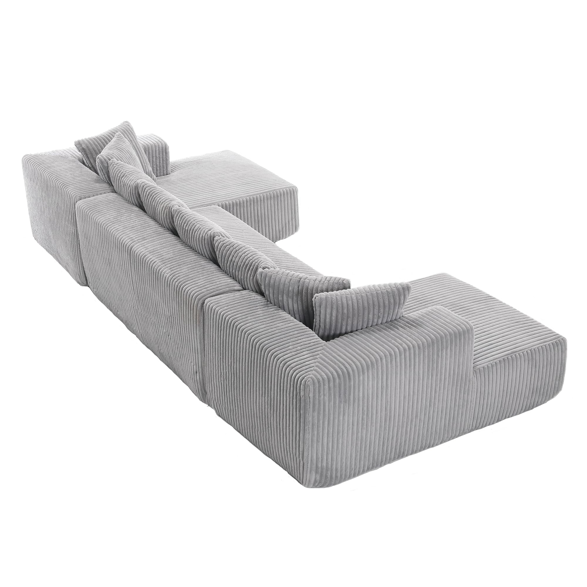 BAMOOLI 131'' Modular Sectional Couch, Modern U-Shaped Floor Sofa with Double Chaise Lounge, Comfy Corduroy Fabric Sofa Couch, Upholstered Corner Free Combination Sofa for Living Room, Apartment, Grey