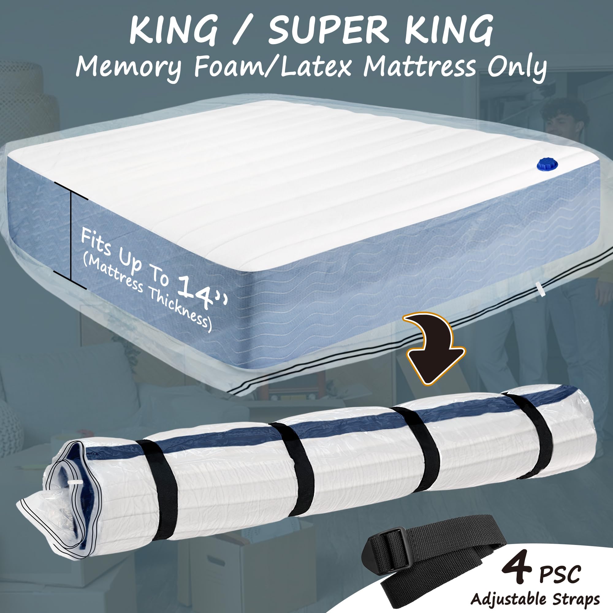 Meersburg Vacuum Storage Bag for Mattress – Vacuum Seal Bag for Memory Foam and Latex - Easy Moving, Shipping and Storage (King/Cal King)