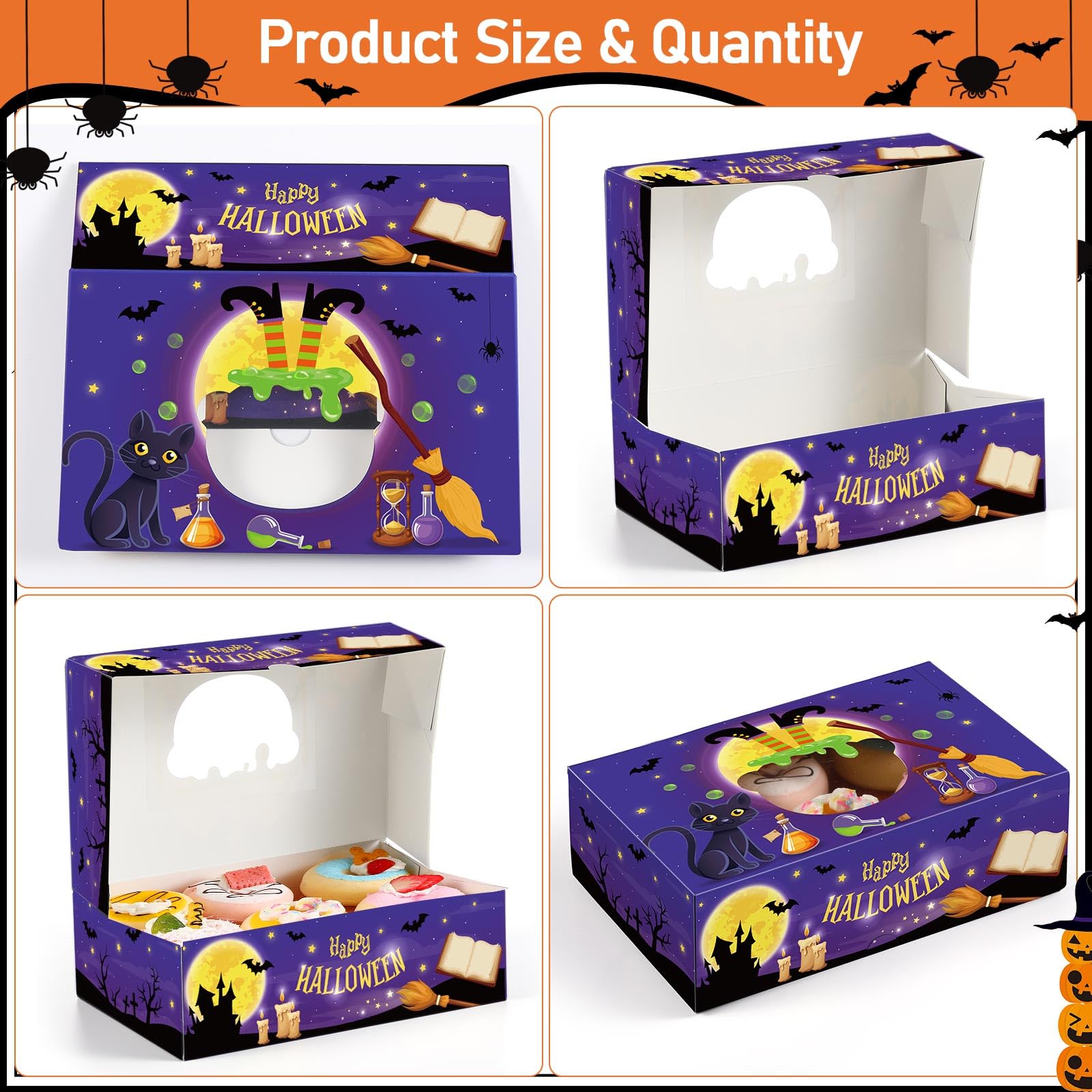 Pasimy 36 Pcs Halloween Cookie Boxes with Window 8.7 x 5.5 x 2.8 Inch Halloween Treat Boxes Bulk Trick or Treat Cupcake Candy Dessert Containers for Halloween Bakery Pastry Packaging Supplies