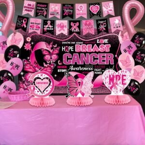 Breast Cancer Awareness Decorations,Breast Cancer Awareness Banner,Breast Cancer Awareness backdrop,Breast Cancer Awareness Balloons Honeycomb Centerpieces,Breast Cancer Awareness Supplies Decorations for Women Charity Activities