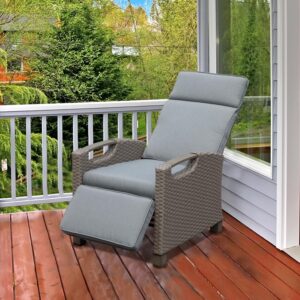 domi outdoor reclining chairs with extended footrest, adjustable patio wicker lounge recliner up to 150° with flip side table, thickness cushions for indoor & outdoor,grey