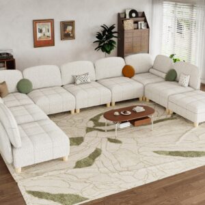 LLappuil Modular Sectional Sofa U Shaped Sectional Modular Sofa with Storage Convertible Modular Sectional Couch for Living Room, Removable Teddy Velvet 9 Seater Couch with Coffee Table, Beige