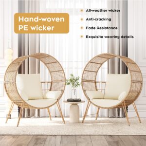 Yechen Egg Chair Outdoor, Oversized Wicker Patio Chairs with 350LBS Capacity, Rattan Porch Chair, 6.69'' Cushions for Living Room, Bedroom, Garden, Round Nest Chairs with Steel Stands Easy Assembly