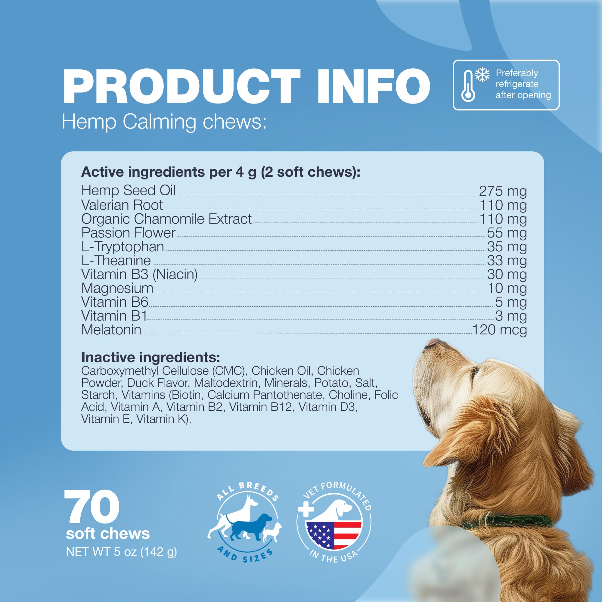 Dog Calming Treats - Hemp Calming Chews for Dogs - Dog Anxiety Relief for Vet Visits, Travel, Thunderstorms - L-Theanine, Chamomile Extract, Valerian Root