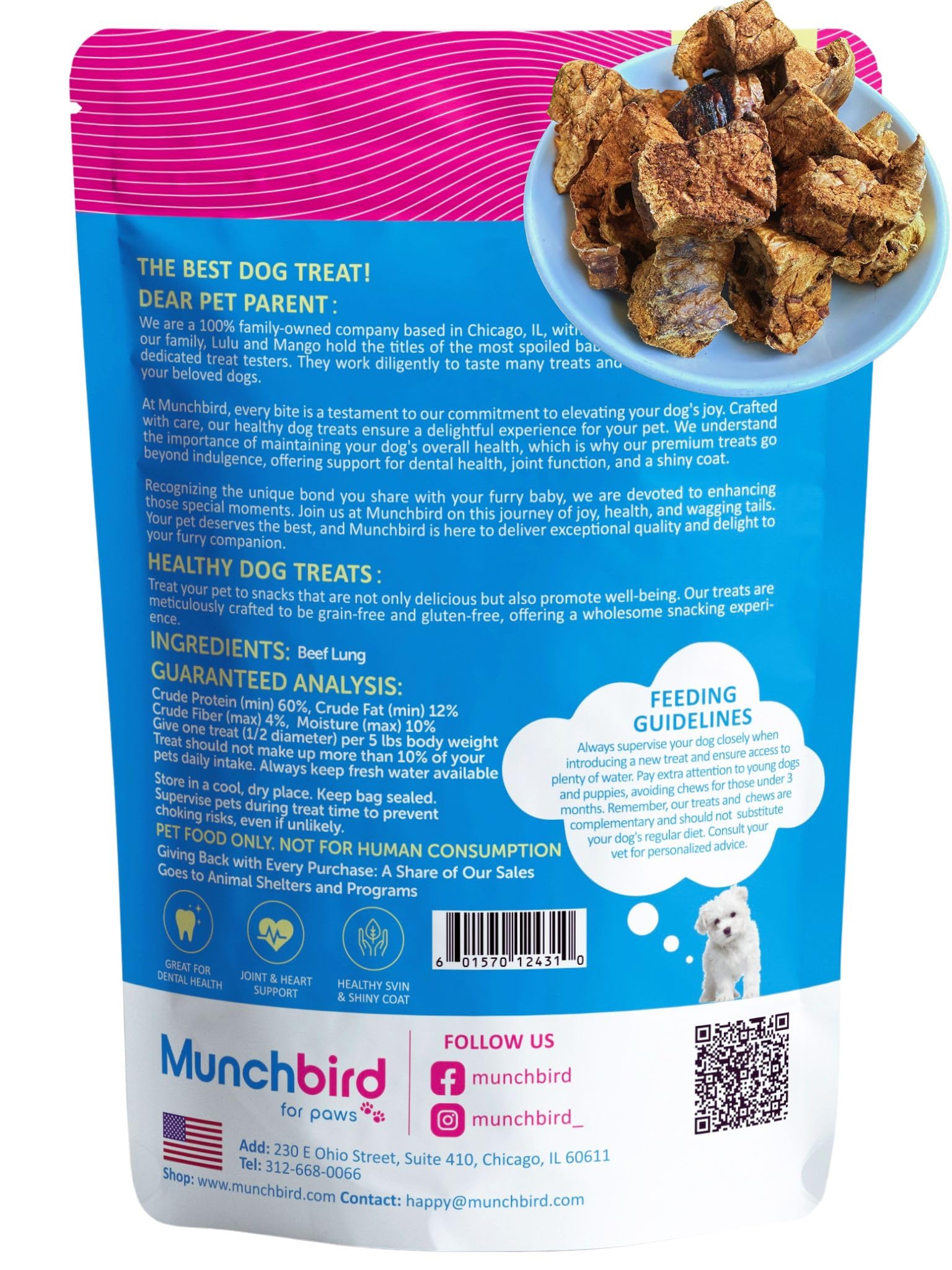 Munchbird Dehydrated Beef Lung Dog Treats (Premium Angus Beef), Dog Training Treats, Excellent Alternative to Freeze Dried Beef Liver Dog Treats for Maximum Crunch and Flavor, Made and Sourced in USA