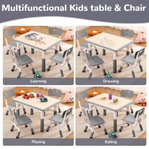 GAOMON Kids Table and 4 Chair Set,Height Adjustable Toddler Arts & Crafts Table and Chair Set for Ages 2-10,Max 300lbs Kids Activity Art Table for Classroom Daycares,Home