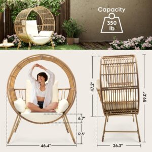 Brafab Outdoor Egg Chair, Oversized Wicker Patio Chairs with 6.69'' Cushions, 350LBS Capacity, Indoor Round Rattan Nest Chair with Stand, Easy Assembly Boho Chair for Living Room, Porch, Backyard