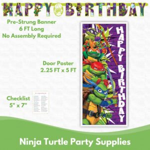 Ninja Turtle Party Decorations - 16 Guests - Ninja Turtle Plates and Napkins, Tablecloth, Banner, Teenage Mutant Ninja Turtles Party Supplies, Checklist - TMNT Mutant Mayhem Movie