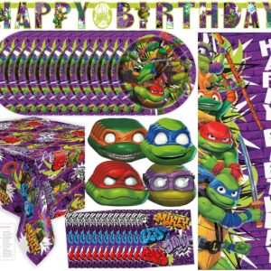 Ninja Turtle Party Decorations - 16 Guests - Ninja Turtle Plates and Napkins, Tablecloth, Banner, Teenage Mutant Ninja Turtles Party Supplies, Checklist - TMNT Mutant Mayhem Movie