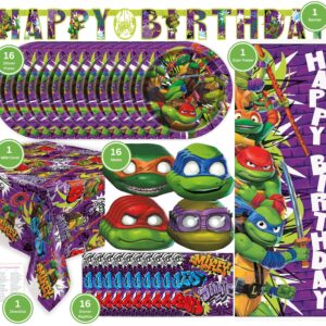 Ninja Turtle Party Decorations - 16 Guests - Ninja Turtle Plates and Napkins, Tablecloth, Banner, Teenage Mutant Ninja Turtles Party Supplies, Checklist - TMNT Mutant Mayhem Movie