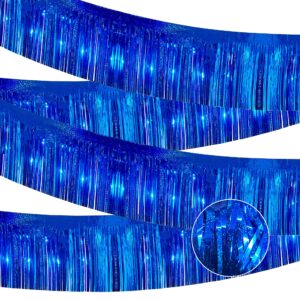 4 pack 10 feet glitter royal blue parade float decorations for trailer car, glitter foil fringe metallic tinsel streamers banner garland for graduation weeding homecoming birthday party