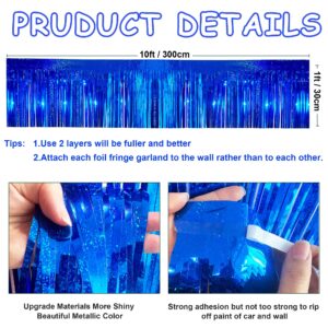 4 Pack 10 Feet Glitter Royal Blue Parade Float Decorations for Trailer Car, Glitter Foil Fringe Metallic Tinsel Streamers Banner Garland for Graduation Weeding Homecoming Birthday Party