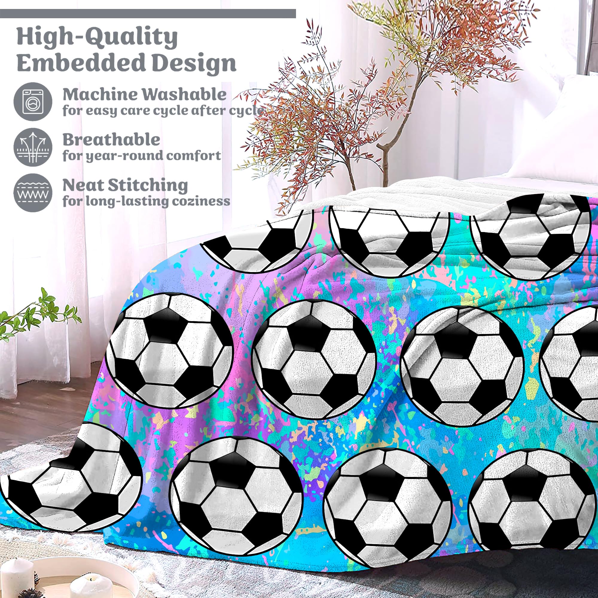 Soccer Blanket Gifts for Girls Ultra Soft Flannel Merch Soccer Throw Blanket for Soccer Lovers Players Team Soccer Gifts Stuff 50"x40"