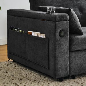 ERYE 4 in 1 Multifunctional Convertible Loveseat Sleeper Sofa Bed,Soft Chenille Tufted Love Seats Sofabed W/Pull Out Sleep Couch,Armrests Storage,Cupholders,USB Ports,Pillows and Side Pockets