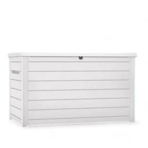 230 Gallon Deck Storage Box Outdoor Patio Container – Weather-Resistant, Lockable Outdoor Storage Solution for Patio, Garden, and Poolside (White)