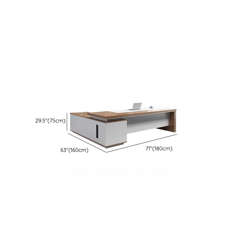 LITFAD L-Shaped Office Computer Desk with Secure Drawer, CPU Cabinet and Cord Management Modern Wood Executive Desk Writing Desk Boss Table Office Furniture, Without Chairs, 71" L x 63" W x 30" H