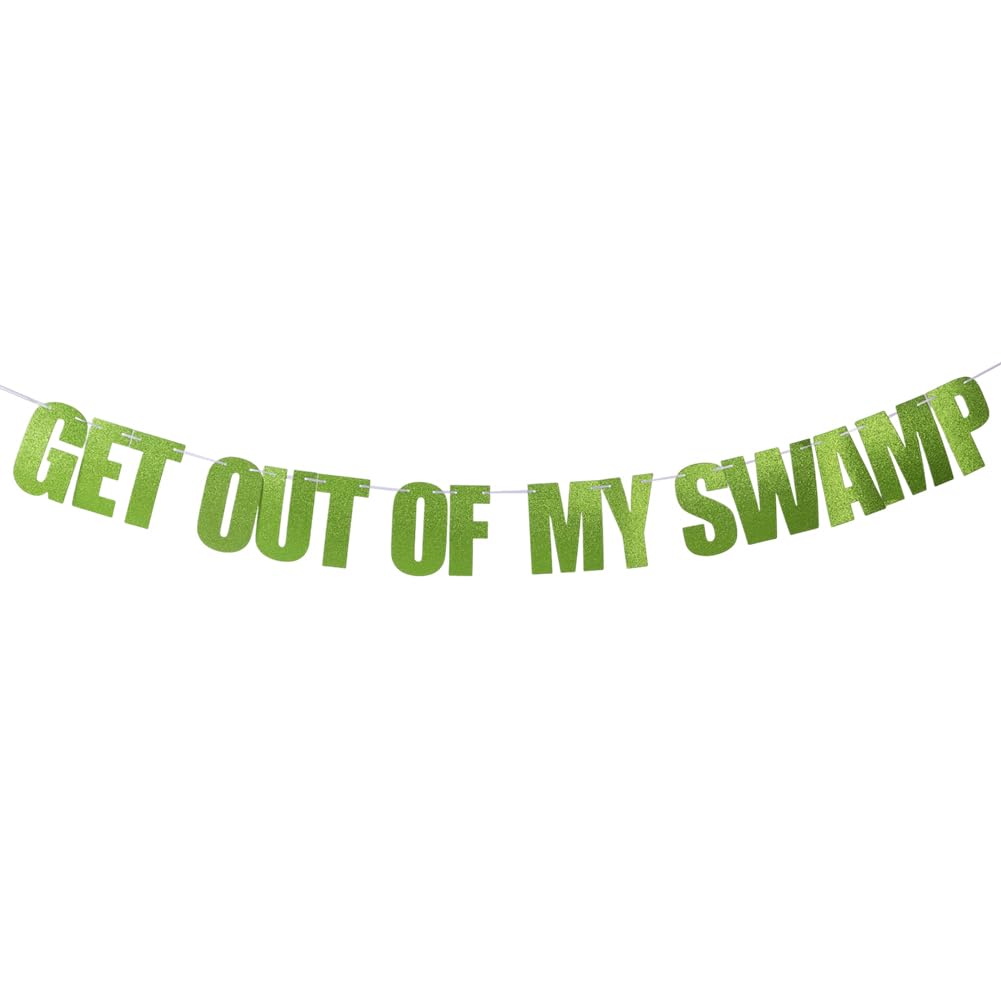 Get Out of My Swamp Banner Green Glitter Birthday Party Decorations Housewarming Party Decor Supplies for Shrek