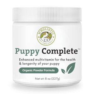 wholistic pet organics puppy vitamins - 8 oz - coat support powder for dogs, dog itching skin relief powder, skin and coat supplement with omega 3