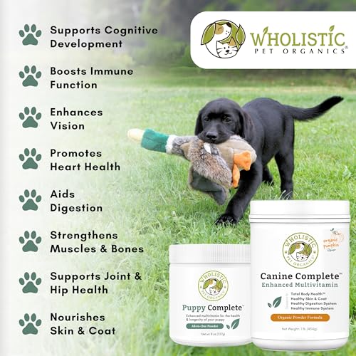 Wholistic Pet Organics Puppy Vitamins - 8 Oz - Coat Support Powder for Dogs, Dog Itching Skin Relief Powder, Skin and Coat Supplement with Omega 3