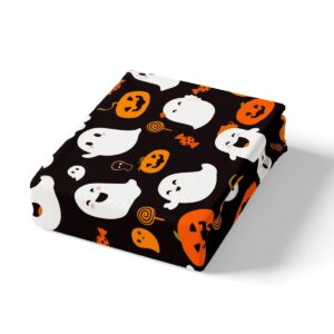 Feelyou Girls Pumpkin Lantern Twin Size Bedding Set Decoration Ghost Spider Bed Sheets for Kids Boys Kawaii Halloween Fitted Sheet Black Cute Sheets Set,No Top Sheet