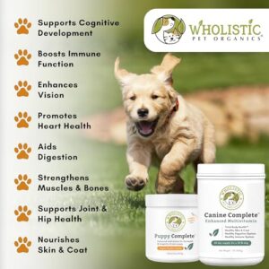 Wholistic Pet Organics Puppy Essentials - 8 Oz - Organic Pumpkin Powder Dog Supplement for Skin & Coat Health, Itching Relief, Omega 3 & Probiotics - Vitamins for Immune Support, Dog Food Additive