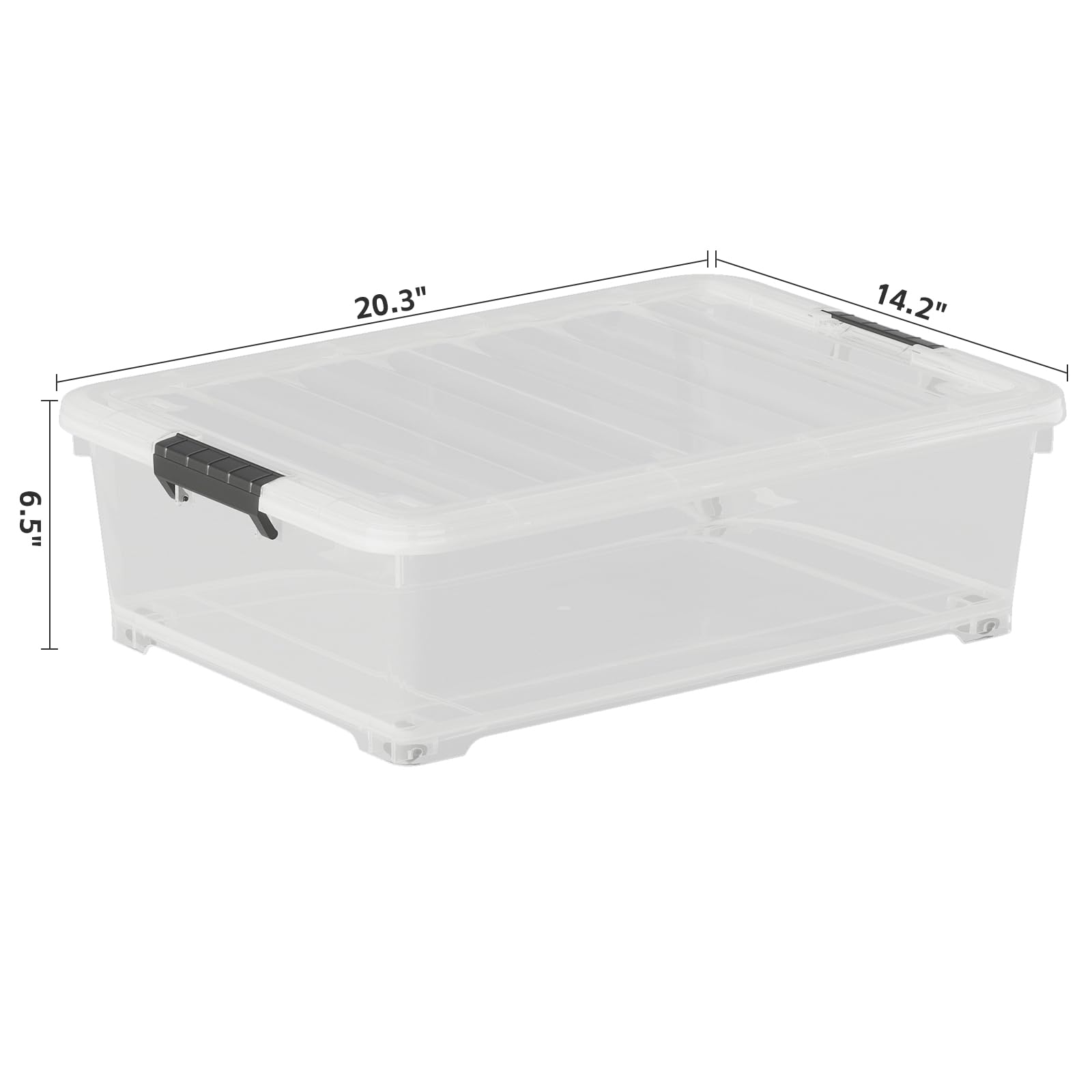 Rinboat 20 Quart Wheeled Underbed Storage Container, Clear Under Bed Storage Box, Plastic Underbed Storage Bin with Lid, 4 Packs