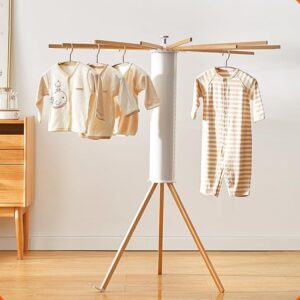 Lemitung Tripod Clothes Drying Rack - Portable Foldable Garment Drying Rack - Household Floor Standing Clothes Drying Racks with 16 Wooden Drying arms for Balconies, Laundry, Bedrooms,RV