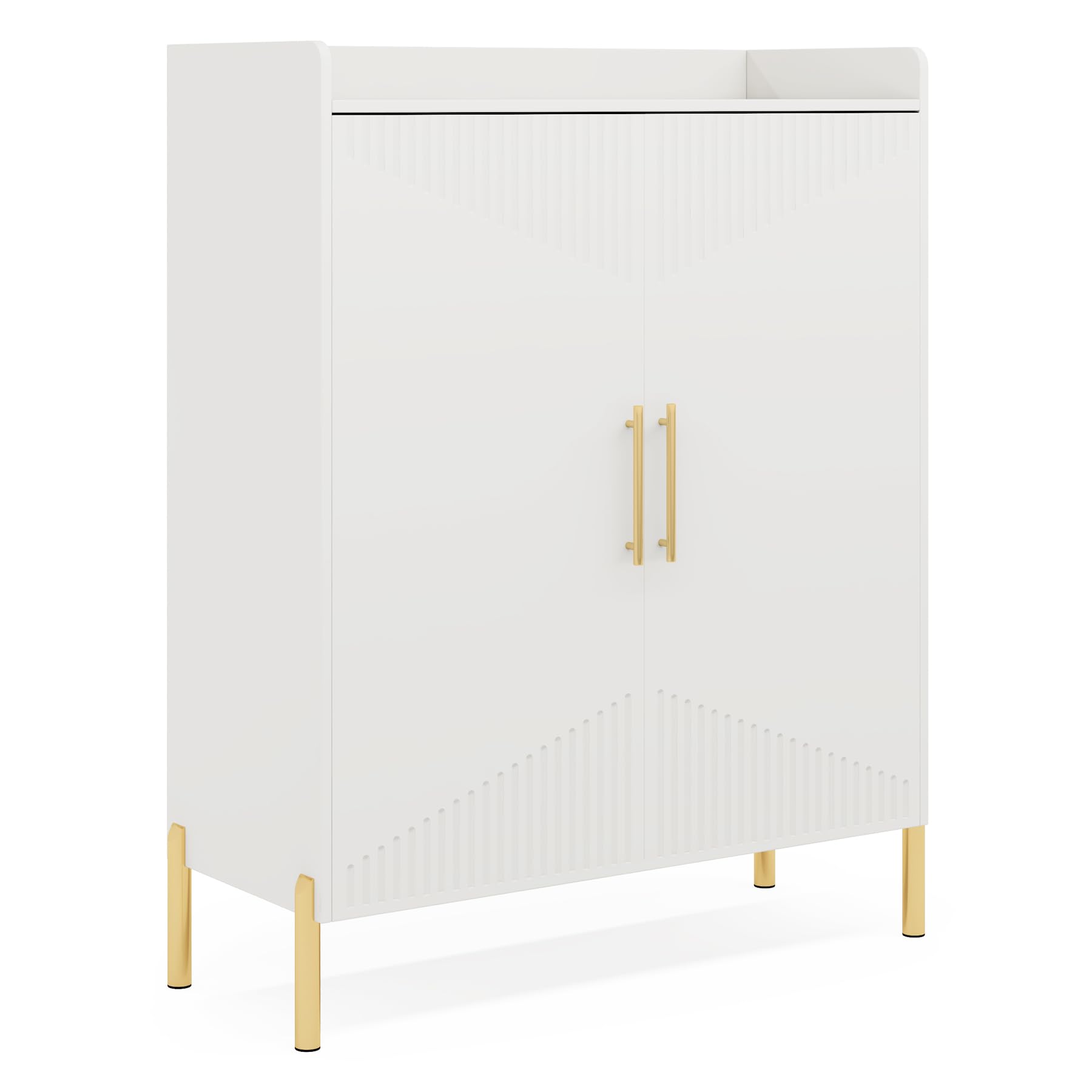 Tribesigns Large Shoe Cabinet with Doors, 6-Tier Entryway Shoe Storage Cabinet with Shelves, 30 Pairs Modern Shoes Rack Organizer for Hallway, Closet, Bedroom, Living Room, White & Gold