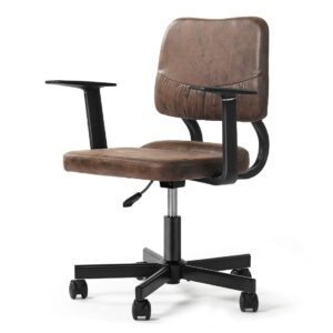 FEZIBO Home Office Desk Chair, Modern Office Chair Mid Back, Swivel Rolling Chair with Wheels, Height Adjustable Computer Tsak Chair, Brown