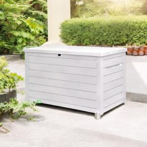 230 Gallon Deck Storage Box Outdoor Patio Container – Weather-Resistant, Lockable Outdoor Storage Solution for Patio, Garden, and Poolside (White)