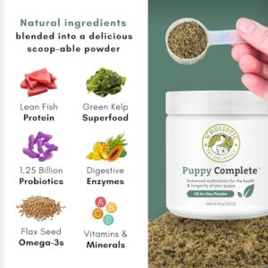 Wholistic Pet Organics Puppy Vitamins - 8 Oz - Coat Support Powder for Dogs, Dog Itching Skin Relief Powder, Skin and Coat Supplement with Omega 3