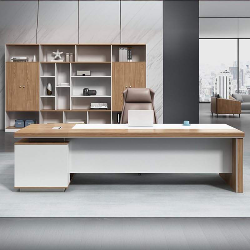 LITFAD L-Shaped Office Computer Desk with Secure Drawer, CPU Cabinet and Cord Management Modern Wood Executive Desk Writing Desk Boss Table Office Furniture, Without Chairs, 71" L x 63" W x 30" H