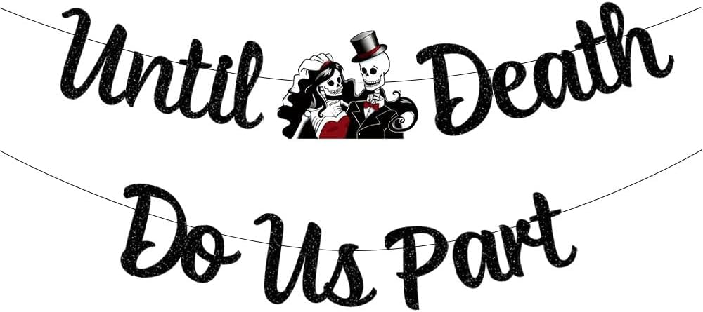 Mr and Mrs Skull Wedding Party Decorations Till Death Do Us Part Banner/Cake Topper Halloween Theme Decor for Wedding/Anniversary/Bridal Shower Party Supplies Day of the Dead Wedding Signs