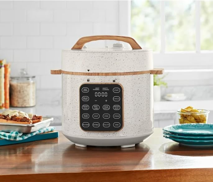 Generic The Pioneer 2 Woman 6 Qt Pressure Cooker,Linen Speckle,Wood Grain, Blinking Display, Touch Control