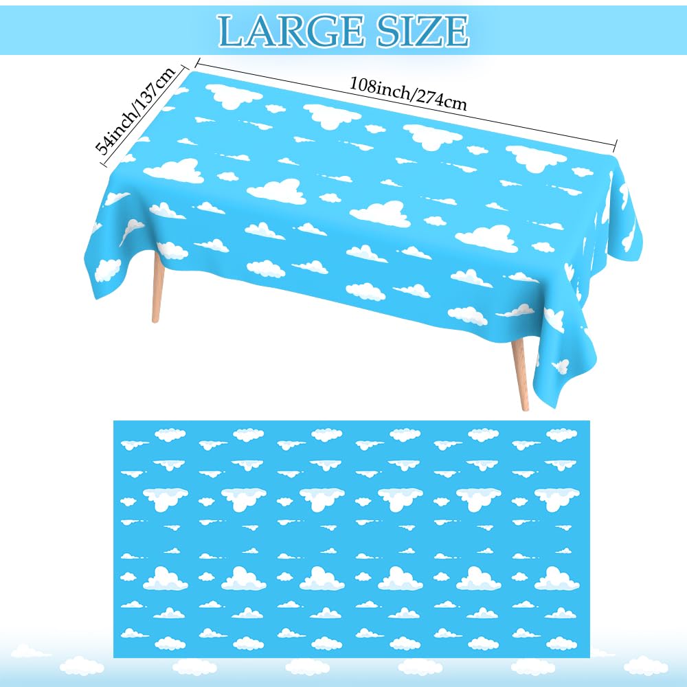 2Pcs Blue Sky and White Clouds Tablecloth Birthday Party Supplies, 54x108 Inch Cartoon Story Tablecloth, Cartoon Tablecovers Party Table Cover for Baby Boy Girl Kids Shower Birthday Party Decorations