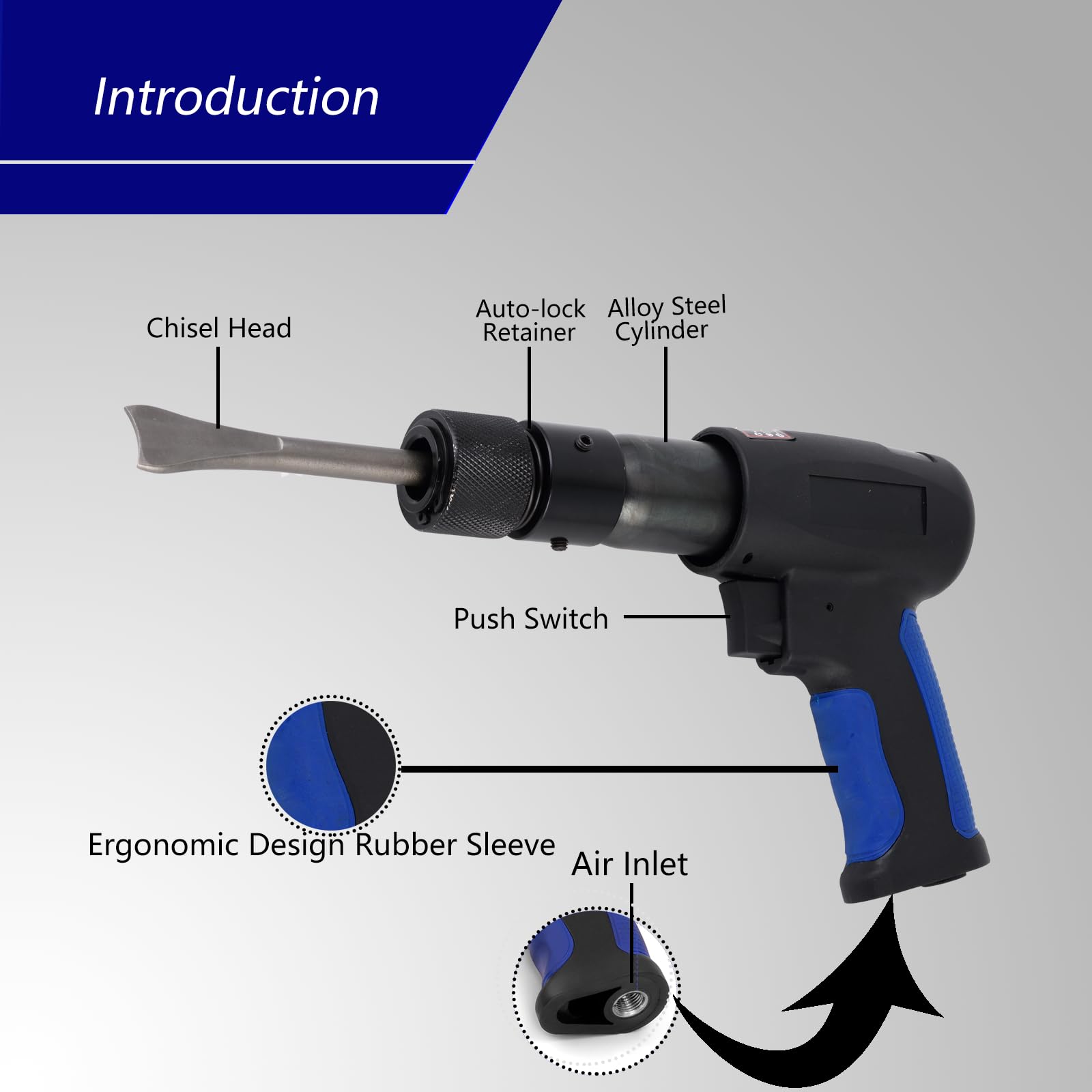 HYFN 13Piece Air Hammer Set Heavy Duty Rubber Sleeve Handle Chisel Reholder 20000RPM Air Hammer Alloy Steel Heat Treatment Ergonomics Air Chisel Air Hammer Tools