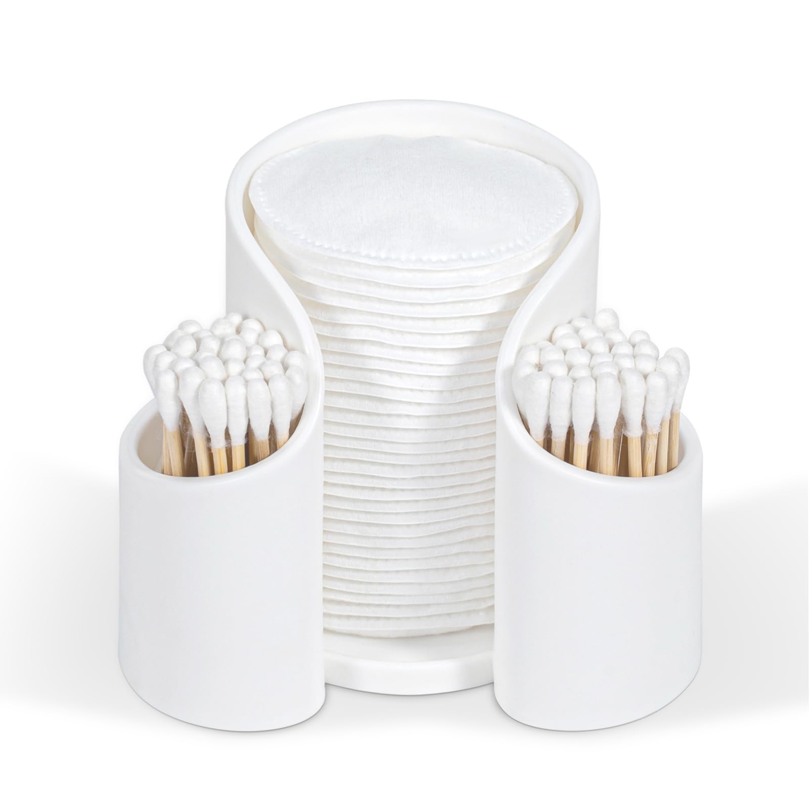 Elvarias Cotton Pad QTips Holder, Bathroom Cups Dental Floss Dispenser, Storage Organizer for Cotton Pad QTips Paper Cup Floss, Bathroom Accessories Storage Organizer, Vanity Makeup Organizer (White)