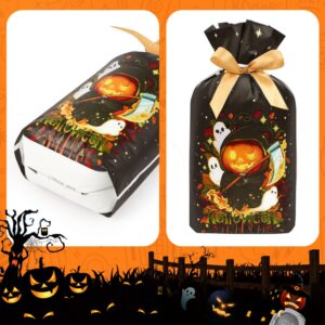 JOINDO 50 pcs Halloween Treat Bags for Candy, 6x9 Drawstring Candy Bags for Party Favor, Stand up Halloween Goodie Bags (Dark Flame Halloween Series)