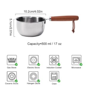 Stainless Steel Hot Oil Pan With Wooden Handle Breakfast Pot Milk Pan Small Saucepan For Making Sauces Reheating Soup Heating Milk(500ml)