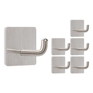 livabber adhesive towel hooks, 304 stainless steel self sticky wall hooks waterproof shower hooks for robe/clothes, no drilling towel hangers for bathroom kitchen bedroom, 6 packs（brushed nickel）