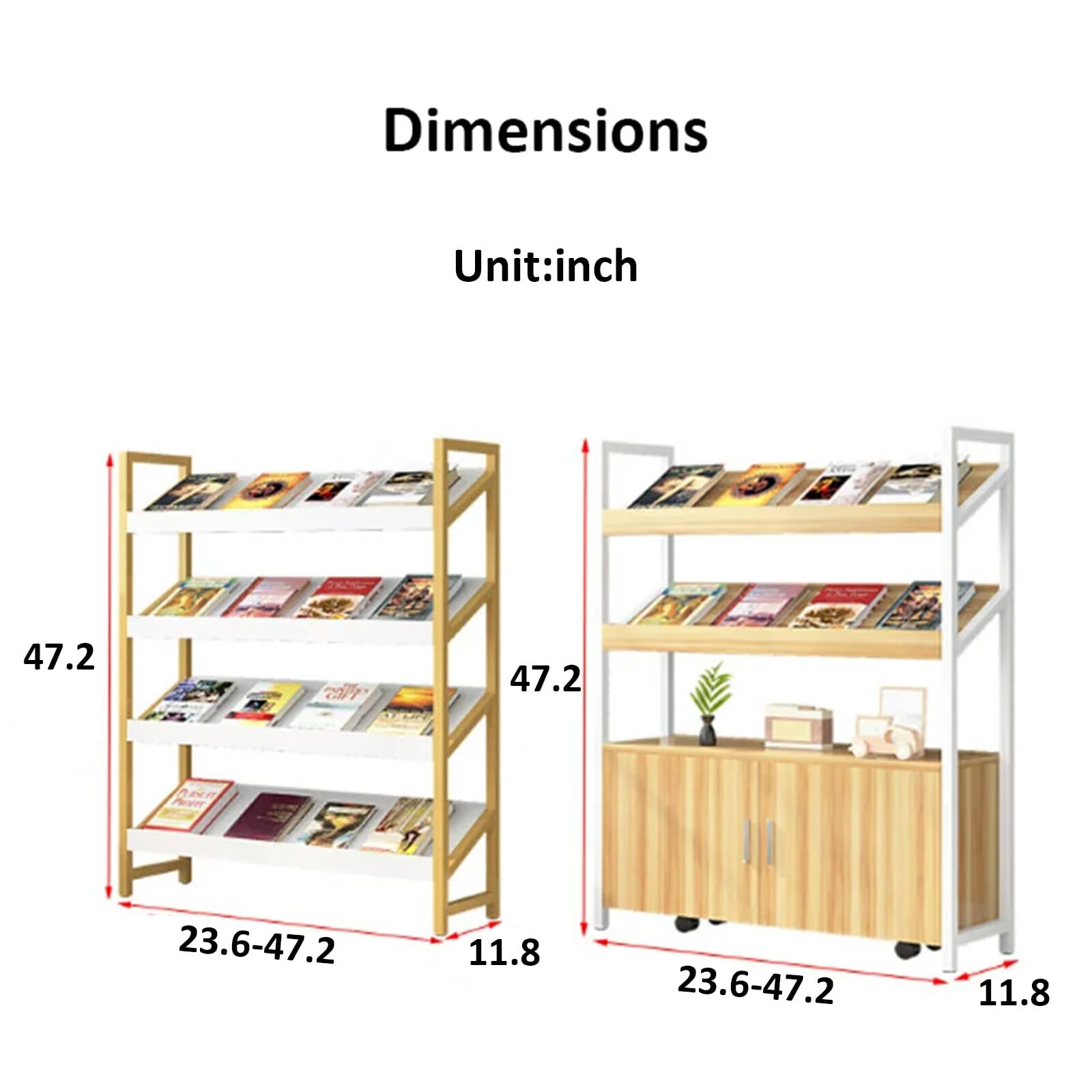 Nuipesn Wooden Storage Bookshelf, Newspaper Magazine Holders Rack Floor-Standing,6 Tier Bookshelf - Modern Book Shelf Display for Home Office (Teak+Black,47.24" L)