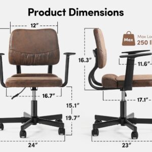 FEZIBO Home Office Desk Chair, Modern Office Chair Mid Back, Swivel Rolling Chair with Wheels, Height Adjustable Computer Tsak Chair, Brown