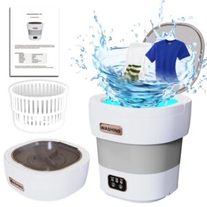 portable washing machine, 15l 2 in 1 foldable small washer with spin dry, mini labadora portatil deep cleaning for baby clothes, underwear, socks, apartment, dorm, travel, rv camping laundry