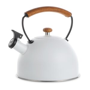 yssoa whistling stovetop tea kettle, 3.17 quart stainless steel teapot with cool touch ergonomic handle, hot water fast to boil, white