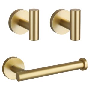 turs toilet paper holder 2 towel hooks brushed gold sus304 stainless steel 3-pieces bathroom accessories kit wall mounted