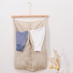 HSOFTIFY 100% Pure Linen Dual Hanging Laundry Bag with 2 Deep Pocket and 2 Side Zipper 20x27in, Over The Door Laundry Hamper Space Saving Hampers for Dirty Clothes Home Travel, Linen