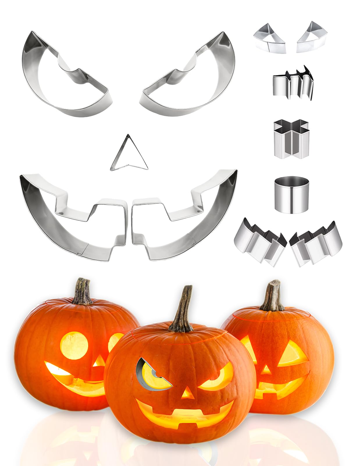 JVAENOUSN Halloween Pumpkin Carving Kit 12 Pcs Pumpkin Carving Tools Easy Professional Pumpkin Carving Cookie Cutters Stencils for Family Adults