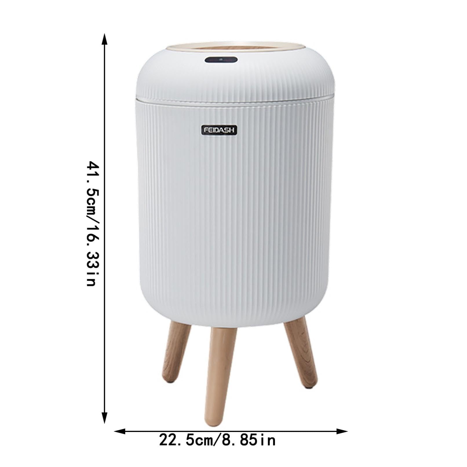 Smart Sensor Wastebasket Bathroom Trash Can, Technology Sensor Water Proof Wastebasket with Lid & Wooden Legs, for Kitchen Bathroom Bedroom Living Room Office Outdoor (White)